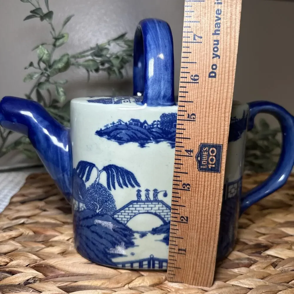 Victoria Blue White Ironstone Teapot Chinoiserie Landscape Handle 10.5” Vintage